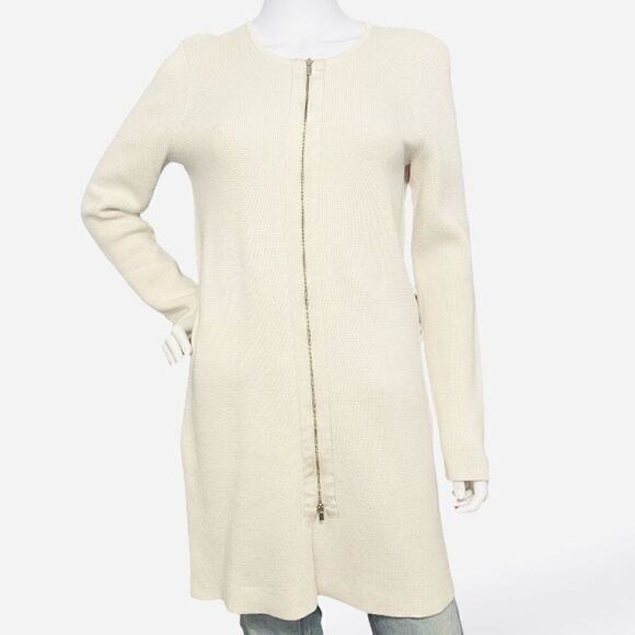 Talbots Open Face Ivory Cream Thick Cotton Rayon Long Sweater Cardigan Jacket S - Picture 4 of 11